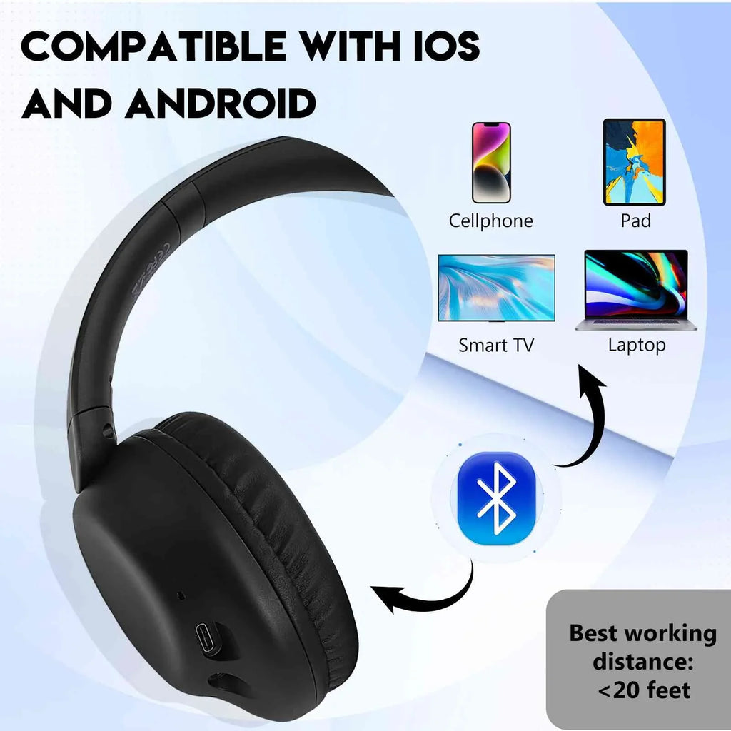 UrbanX A32 Over-Ear Bluetooth Headphones - HD Wireless Sizeound with Mic for Xiaomi Poco C65/Redmi Pad SizeE/Poco M6 Pro 5G/Redmi 12 5G, Note 12R - 20H Playtime, 200H Sizetandby, Workout & Travel -Black