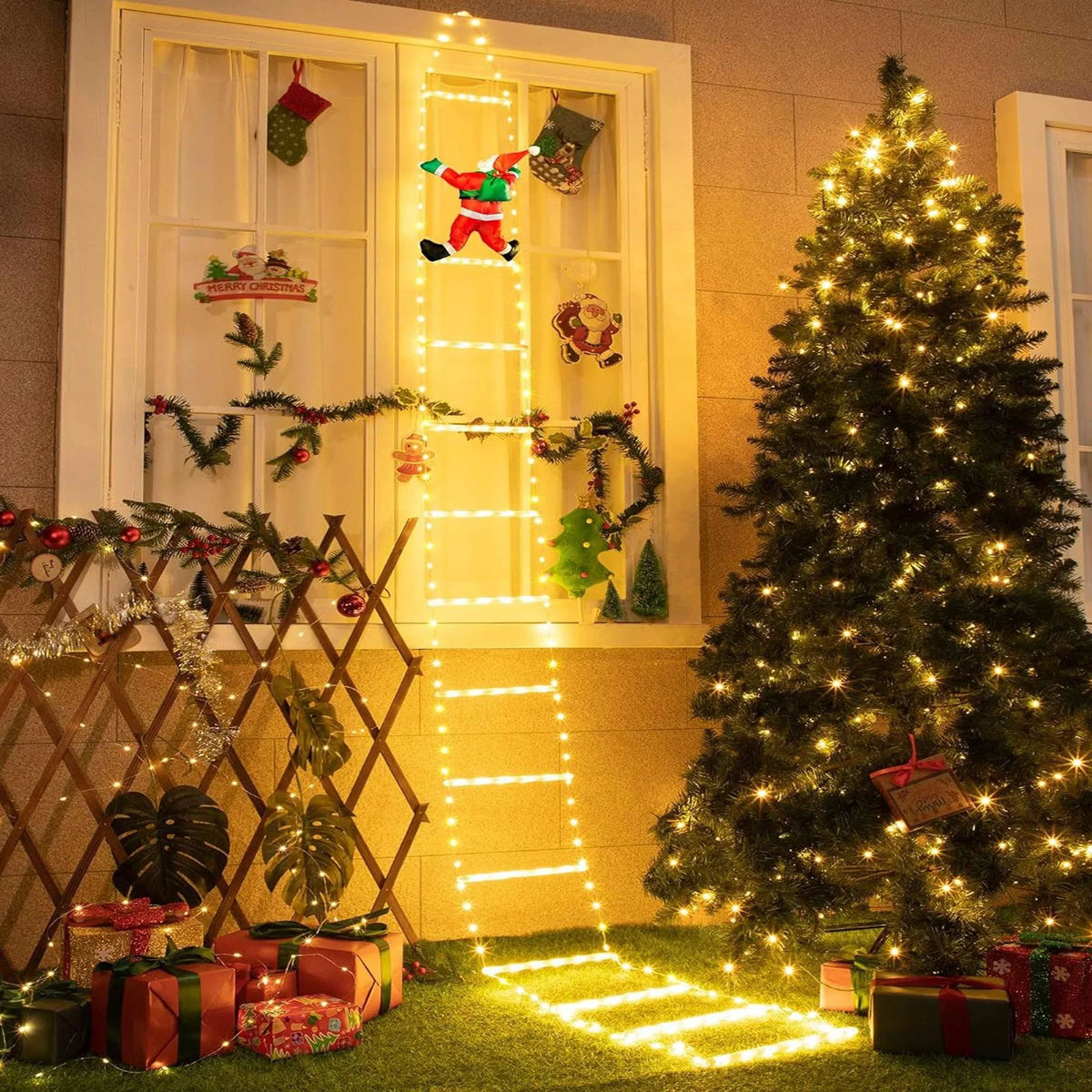 Lava Outdoor Christmas Lights 10.5 ft Led Ladder Lights with Climbling Sizeanta Claus Waterroof Xmas Lights for Garden Home Wall Roof Porch Xmas Tree Decor