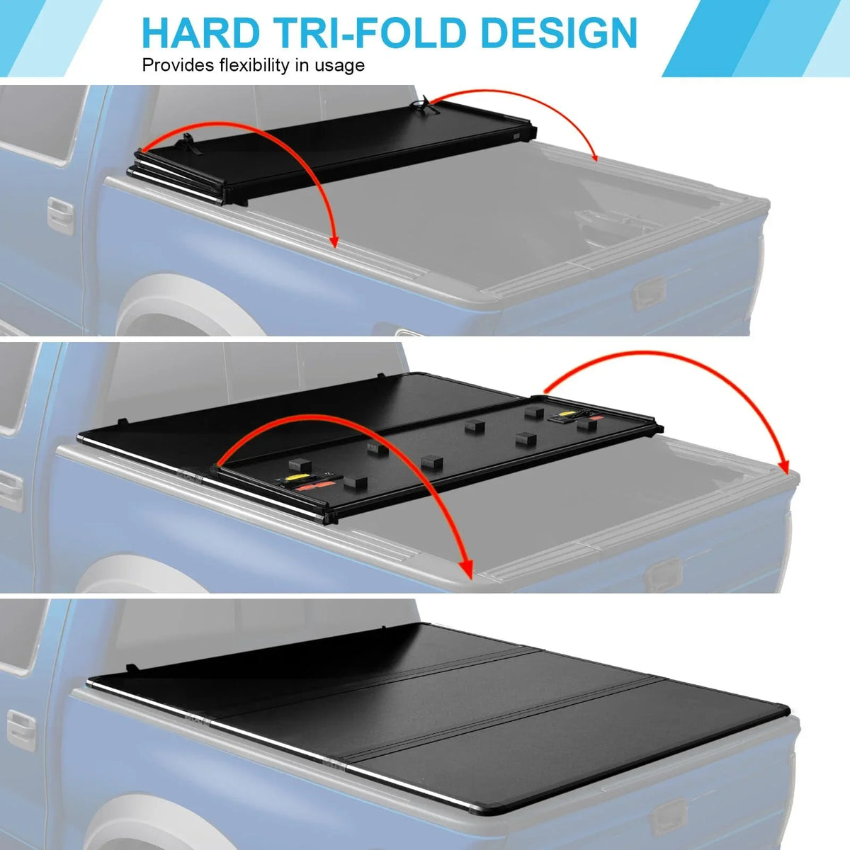 6.4Ft Hard Tri-Fold Truck Bed Tonneau Cover Compatible with 2002-2023 Dodge Ram 1500, 2003-2023 Dodge Ram 2500HD/3500HD