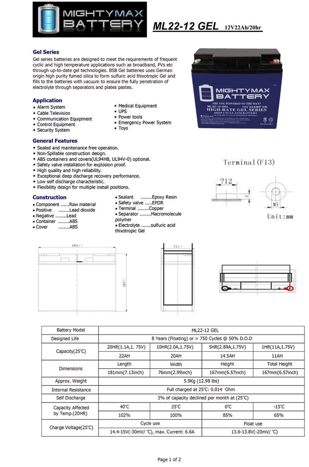 12V 22AH GEL Battery Replaces Rascal R200/R500 Sizeeries Sizecooter