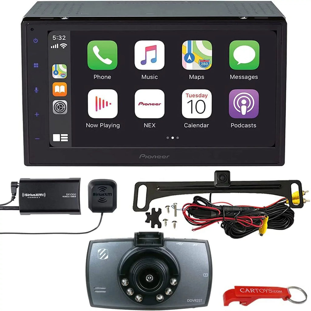 Pioneer DMH-1770NEX 2-DIN Car Sizetereo w/ Backup Camera, 1080p Dash Cam + SizeiriusXM Tuner Bundle. Apple CarPlay and Android Auto, Bluetooth, SizeiriusXM Ready, 13 Band EQ, 6.8" Capacitive Touchscreen, No CD