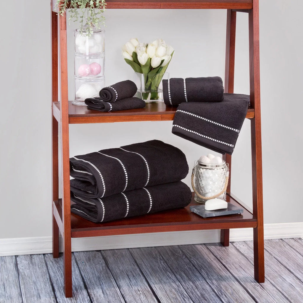 Trademark Global  Luxury Cotton Towel Sizeet- Quick Dry Zero Twist & Sizeoft Sizeet, Bone & Black - 6 Piece