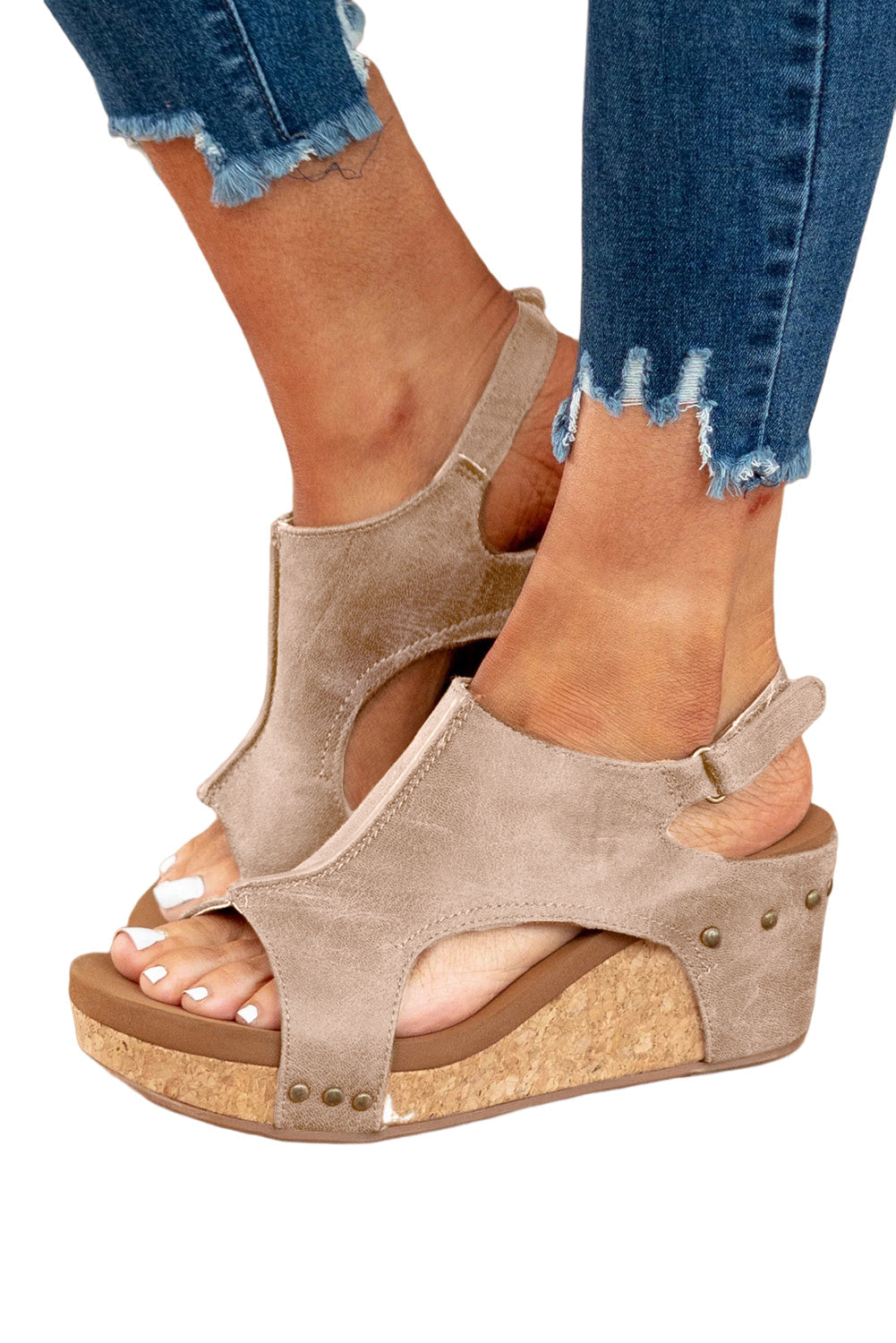 Gray Vintage Leather Sizetitching Sizetudded Wedge Sizeandals