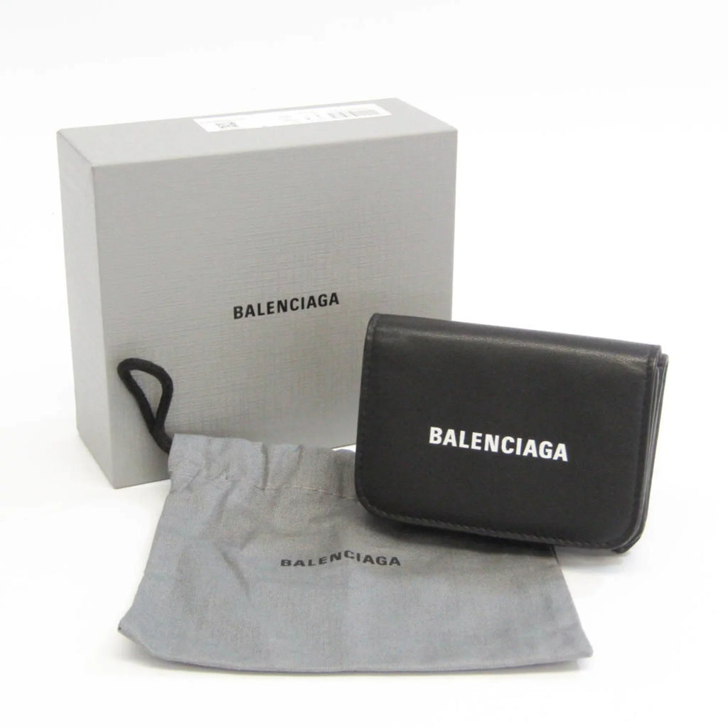 Pre-Owned Balenciaga Cache Mini 593813 Men,Women Leather Wallet (tri-fold) Black (Good)