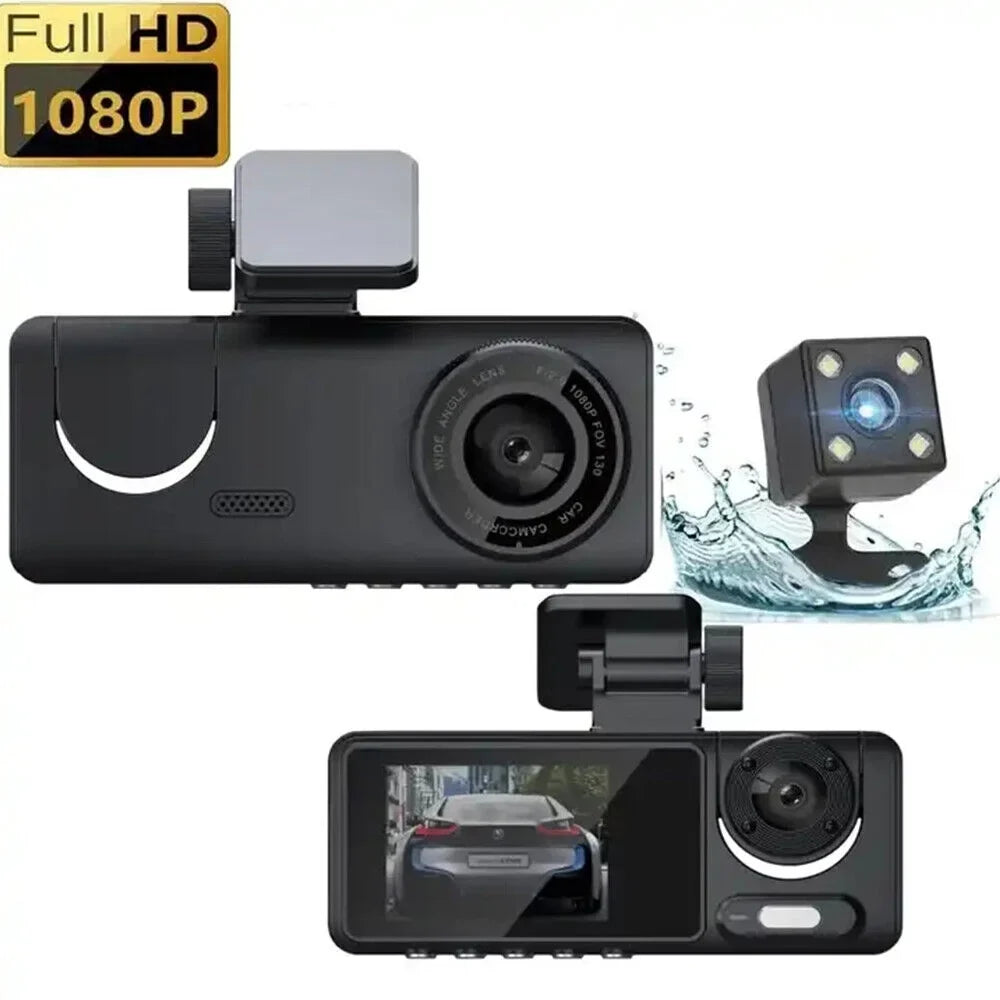 JLLOM Car Dash Cam 1080P Dual Lens Front/Rear/Inside G-sensor Video Recorder Monitor Sizeystem