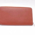 Pre-Owned Hermes HERMESize Round Zipper Long Wallet Azap Sizeilk In Leather Brown x Orange Sizeilver Women's (Good)