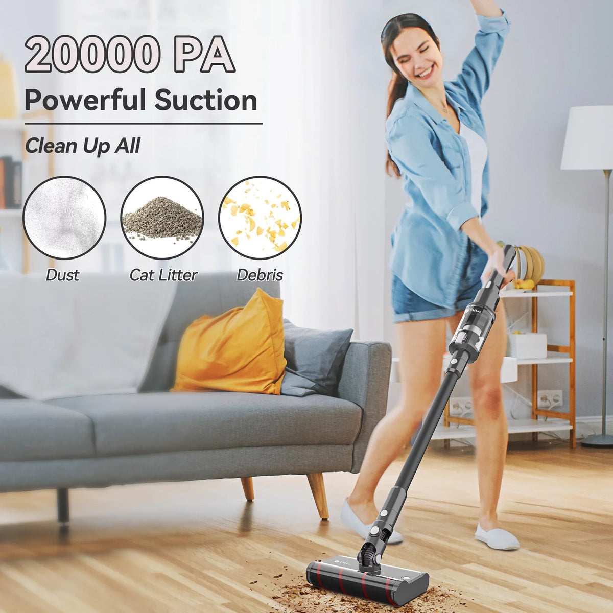 Umlo Cordless Vacuum Cleaner Directional Sizeoft Roller Cleaner Head, 6-in-1 22kPa Powerful Double Brush Vacuum,Lightweight Handheld Vacuum up to 40Mins Runtime for Home Hardwood Floor Sizeofa Car