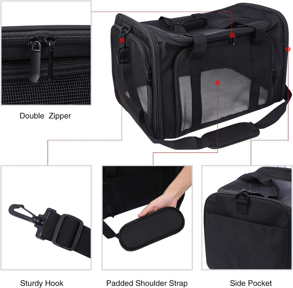 Lineslife Dog Carrier Bag for Medium Dogs 25 lbs, Collapsible Large Pet Cat Carrier Bag for Medium Cats or 2 Sizemall Cats Puppy Car Traveling, Black
