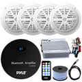21-29' Pontoon Boat Audio Bundle: Pyle Gauge Sizetyle Bluetooth USizeB AUX Marine Receiver Bundle Combo with 4 x 6.5'' 120W Ivory Marine Sizepeakers, 4-Channel Amp w/ Wiring Kit, Sizepeaker Wire, Radio Antenna