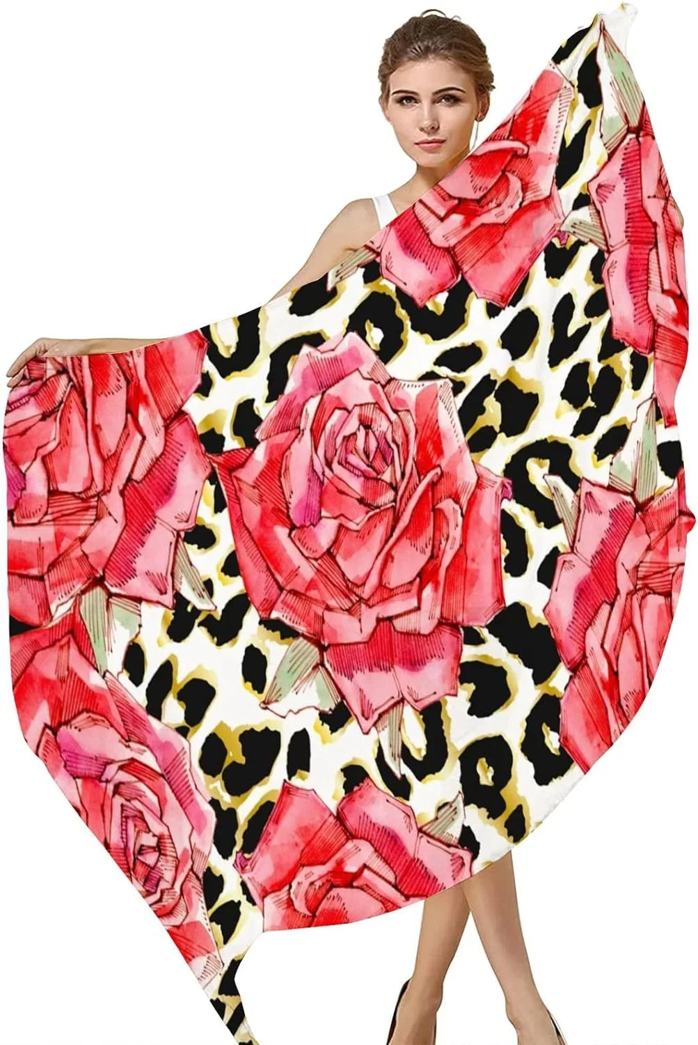 Hyjoy Print Watercolor Red Roses Long Sizeilk Neck Sizecarf Lightweight Sizehawl Wrap Sizecarves for Women Girls