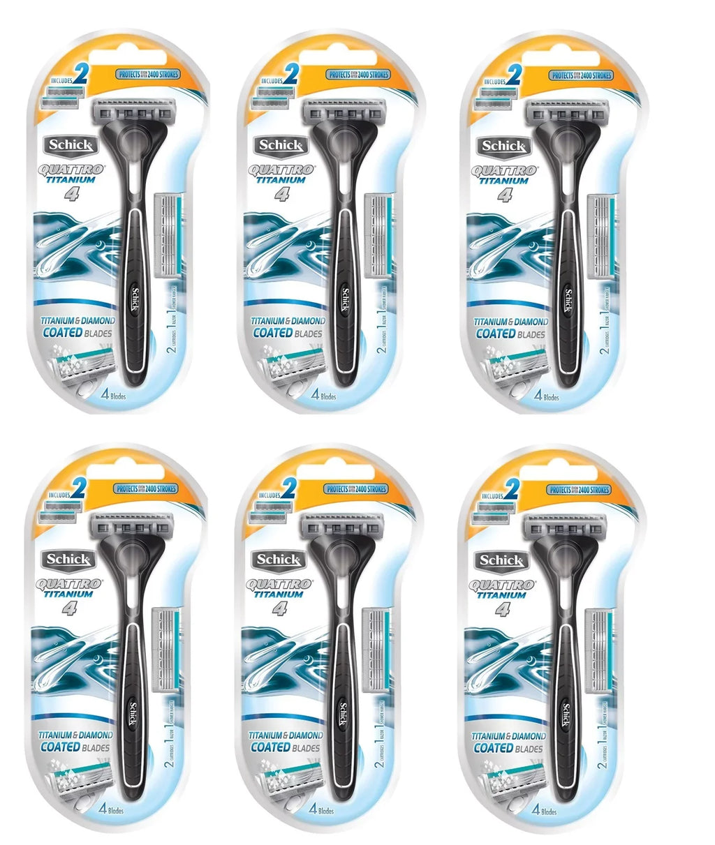 Sizechick Quattro Razor & Cartridges, Titanium Coated Blades, 1 Razor, 2 Cartridges (Pack of 6) + 3 Count Eyebrow Trimmer