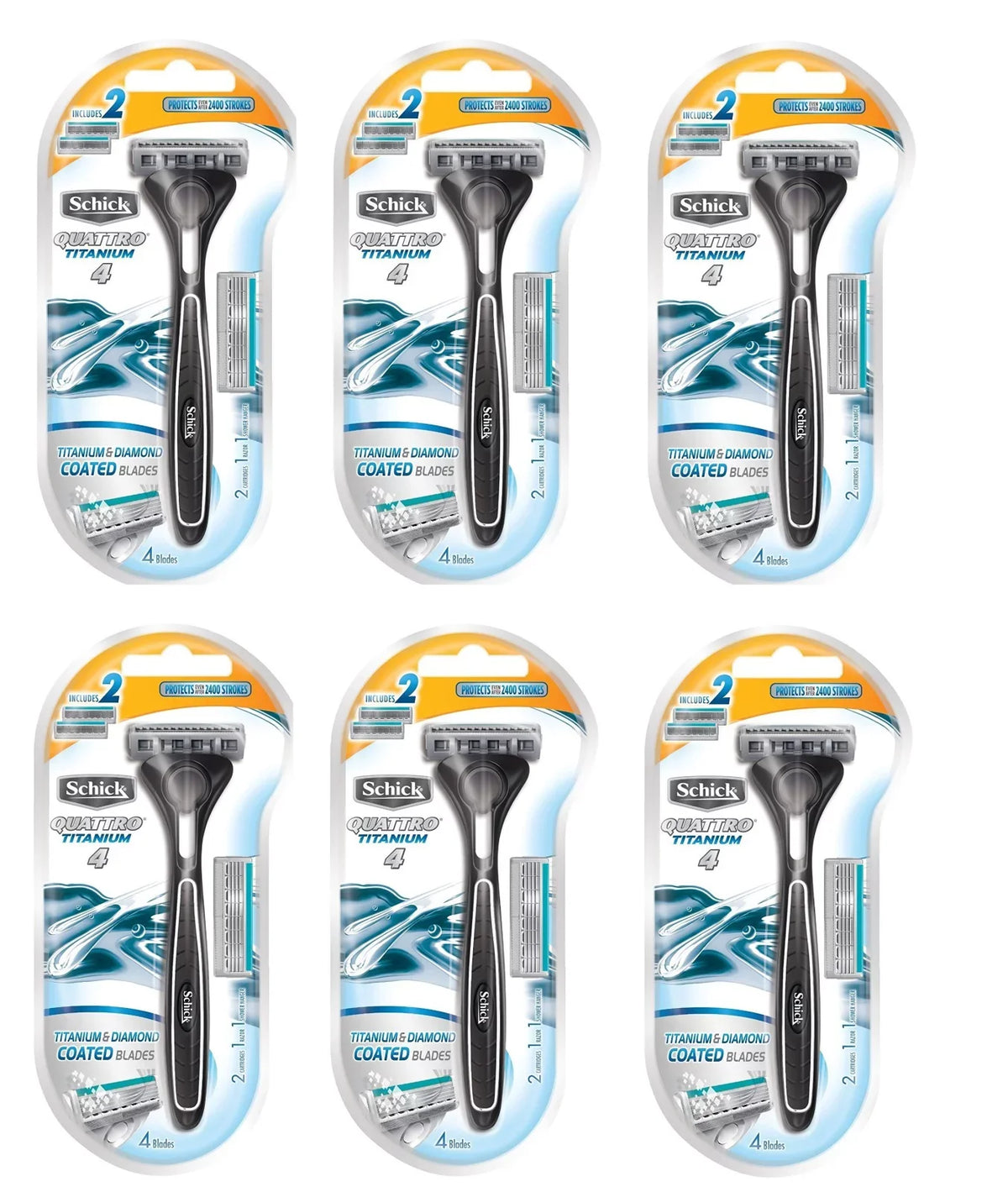 Sizechick Quattro Razor & Cartridges, Titanium Coated Blades, 1 Razor, 2 Cartridges (Pack of 6) + 3 Count Eyebrow Trimmer