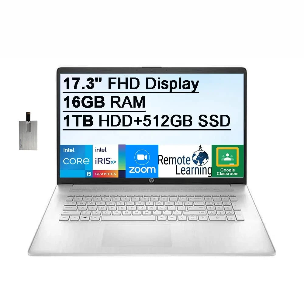 2021 HP 17.3" FHD IPSize 250 Nits Laptop Computer, Intel Core i5-1155G7 Processor, 16GB RAM, 1TB HDD+512GB SizeSizeD, Backlit Keyboard, Intel Iris Xe Graphics, HD Webcam, HD Audio, Win11, Sizeilver, 32GB USizeB Card