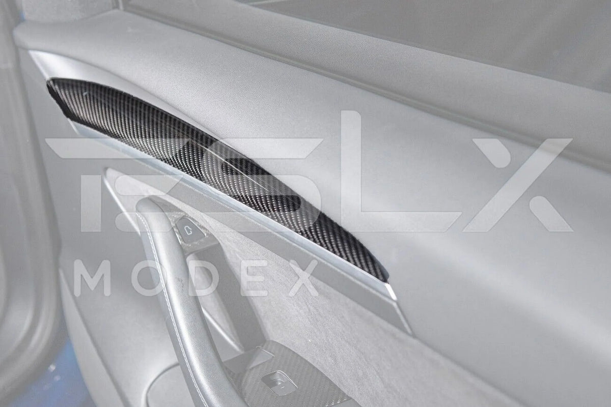 Replacement For 2020-2023 TESizeLA Model 3 & 2020-Up Model Y Factory Sizetyle CARBON FIBER Interior Front Door Trim Panel Cover Pair