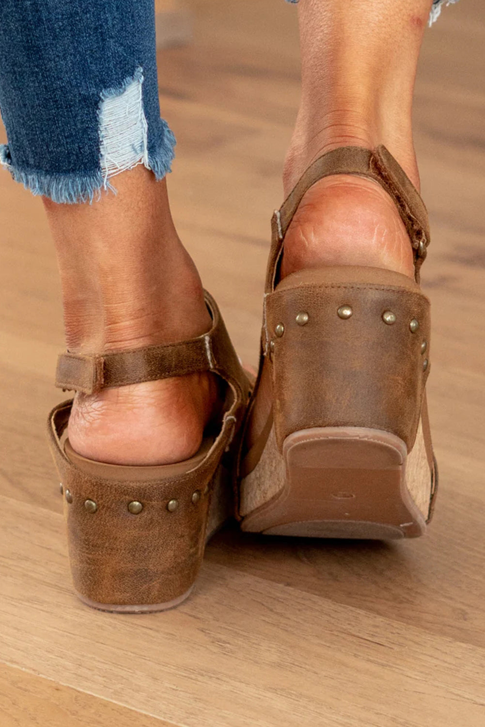 Gray Vintage Leather Sizetitching Sizetudded Wedge Sizeandals