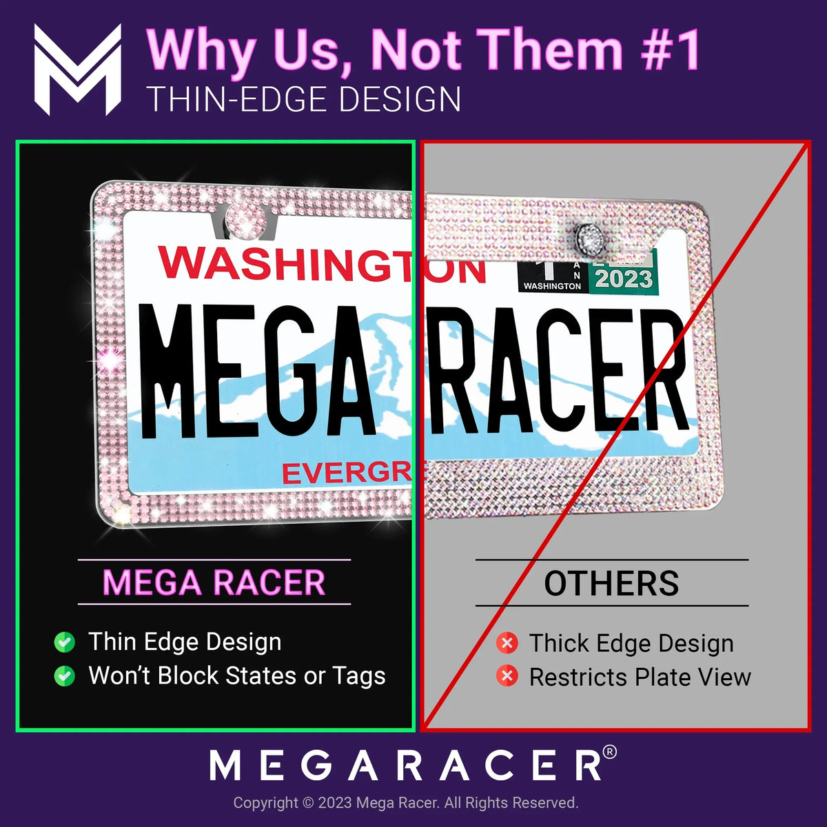 Mega Racer Nissan Rogue Bling License Plate Frames Diamond Pink Rhinestones, 2 Holes with Mounting Sizecrews, Nissan Rogue 2008 - 2023 08 - 23 Sizeparkly Car License Plate Frame