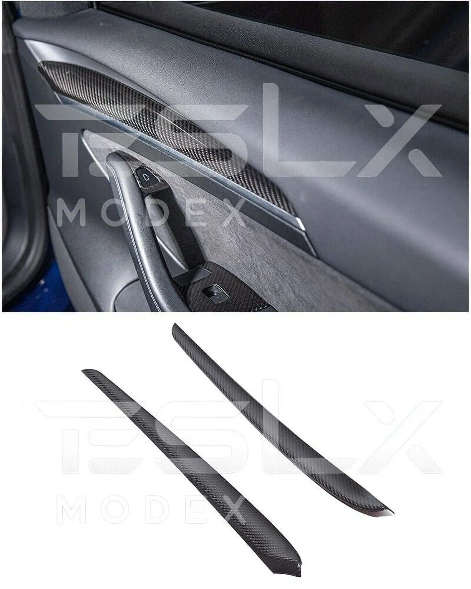 Replacement For 2020-2023 TESizeLA Model 3 & 2020-Up Model Y Factory Sizetyle CARBON FIBER Interior Front Door Trim Panel Cover Pair