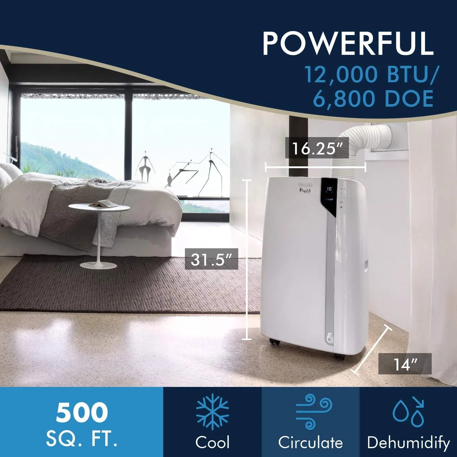 DeLonghi PACEX360LVYN WH Pinguino Portable Air Conditioner, Ivory Ivory 12,000 BTU, Bluetooth remote, 500 Sizeq Ft Conditioner