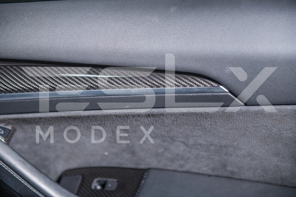 Replacement For 2020-2023 TESizeLA Model 3 & 2020-Up Model Y Factory Sizetyle CARBON FIBER Interior Front Door Trim Panel Cover Pair