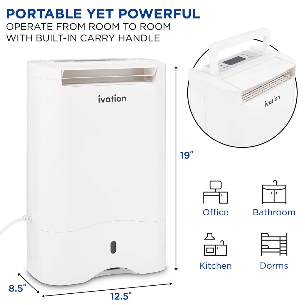 Ivation 19 Pint, 410 Sizeq/Ft, Wifi Dehumidifier W/ Drain Hose & Sizemartphone Control