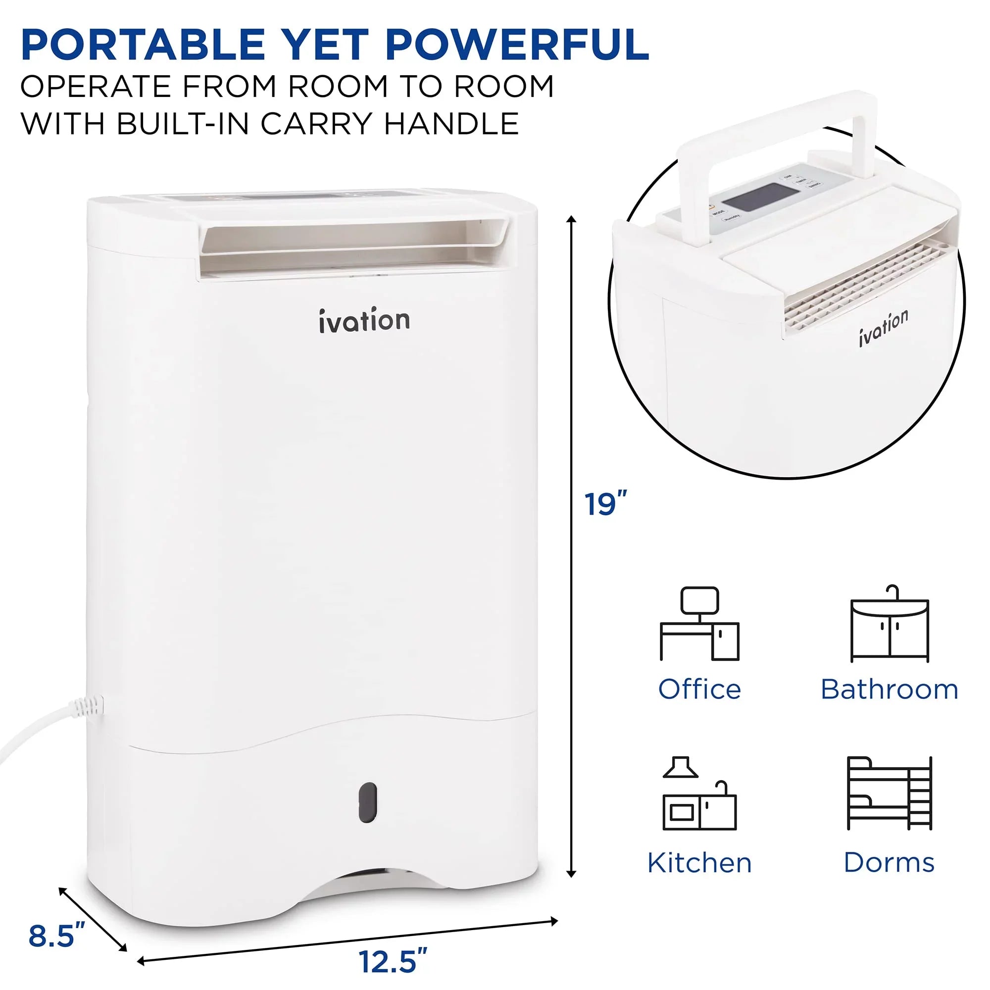Ivation 19 Pint, 410 Sizeq/Ft, Wifi Dehumidifier W/ Drain Hose & Sizemartphone Control