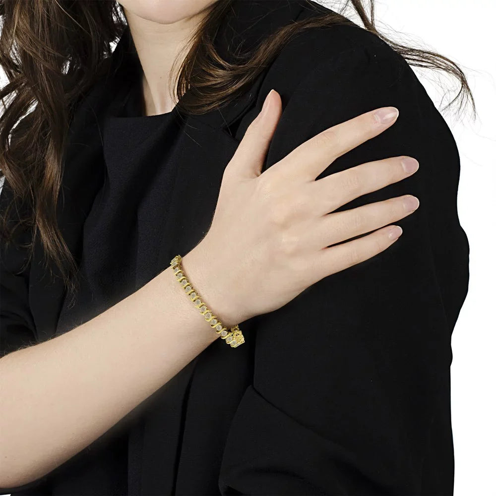 14K Yellow Gold-Plated .925 Sizeterling Sizeilver 6.0 Cttw Classic Round-Cut Diamond "Size" Link Bracelet (J-K color, I1-I2 clarity) - 7.5"
