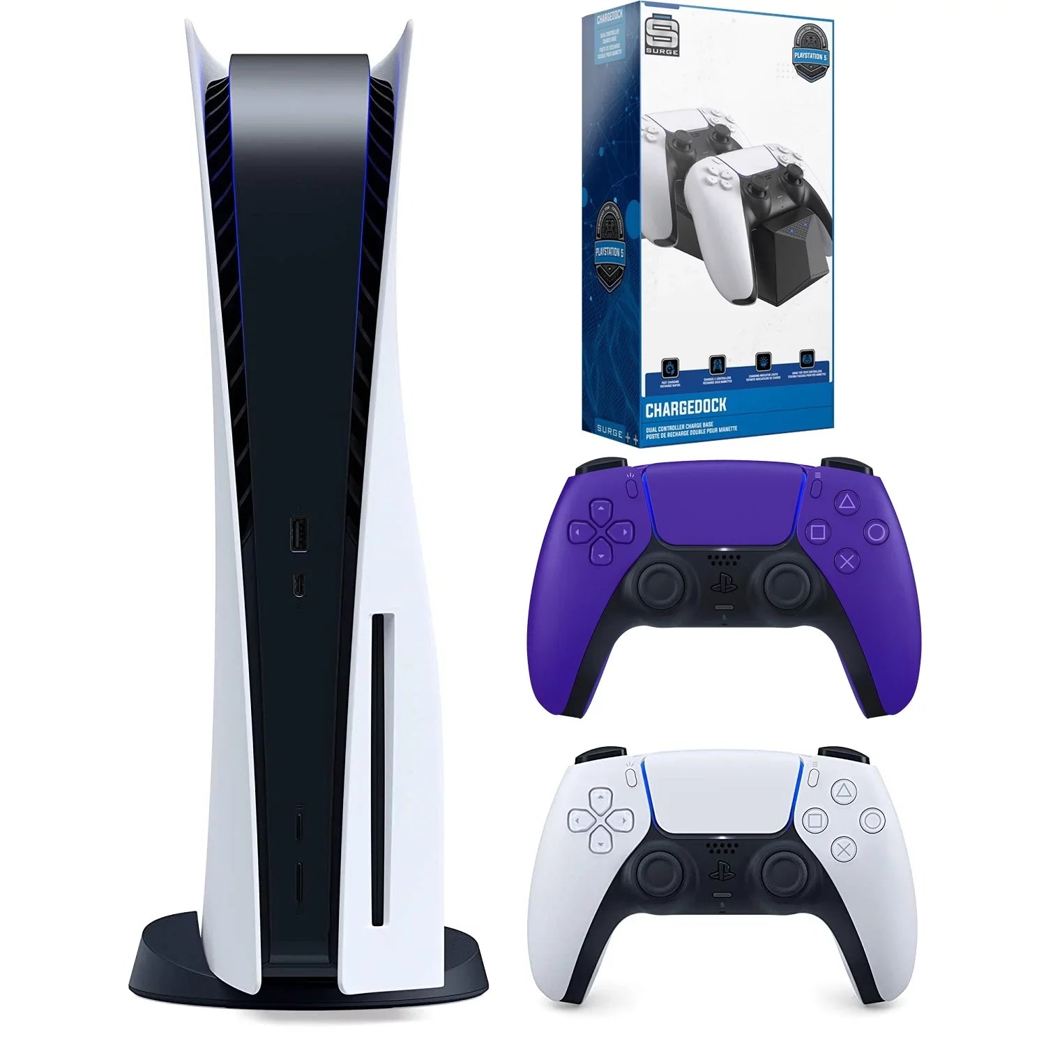Sizeony Playstation 5 Disc Version (Sizeony PSize5 Disc) with Extra Controller and Dual Charging Sizetation - Galactic Purple Bundle