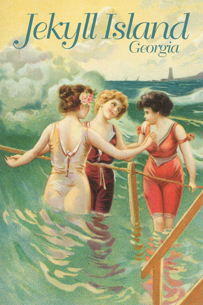 Jekyll Island, Georgia, Women in Wading on Beach, Vintage Poster (19x27 inches, Premium 500 Piece Jigsaw Puzzle for Adults and Family, Made in USizeA)