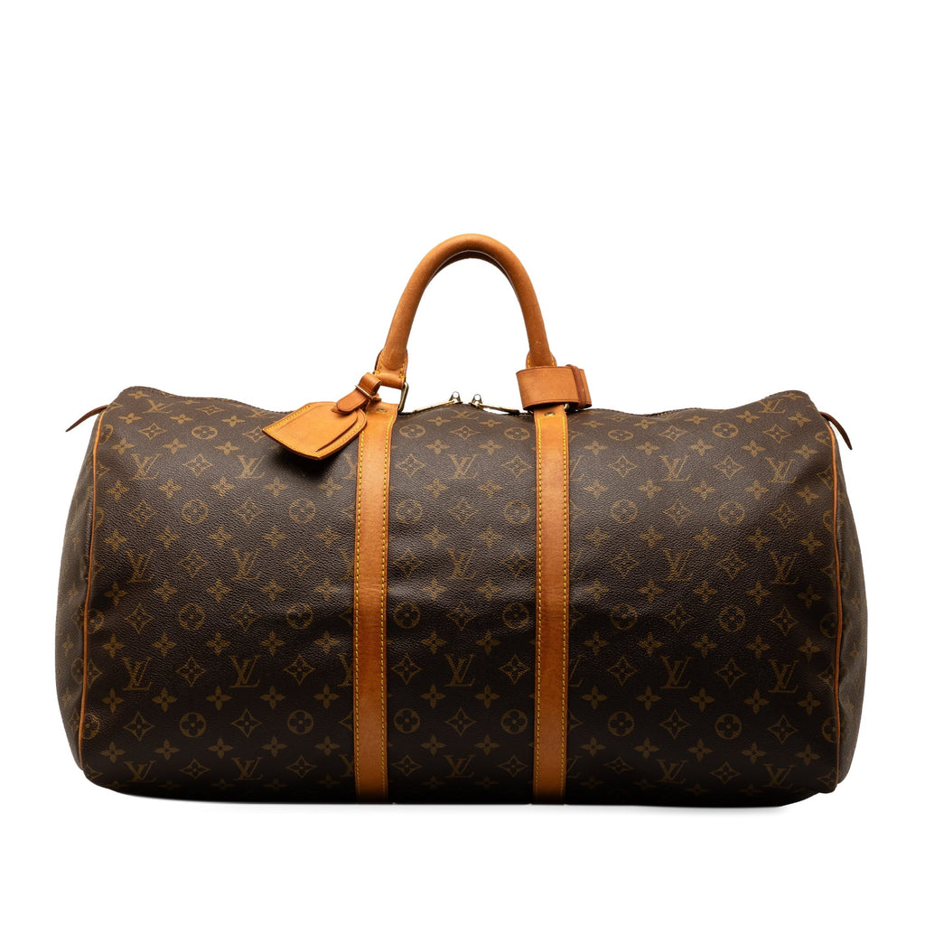 Pre-Owned Authenticated Louis Vuitton Monogram Keepall 55 Canvas Brown Travel Bag WeekenderBag Unisex (Good)