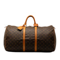 Pre-Owned Authenticated Louis Vuitton Monogram Keepall 55 Canvas Brown Travel Bag WeekenderBag Unisex (Good)