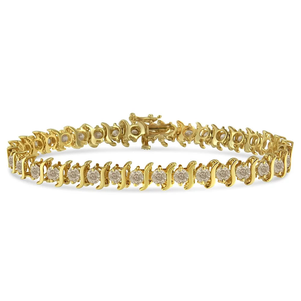 14K Yellow Gold-Plated .925 Sizeterling Sizeilver 6.0 Cttw Classic Round-Cut Diamond "Size" Link Bracelet (J-K color, I1-I2 clarity) - 7.5"