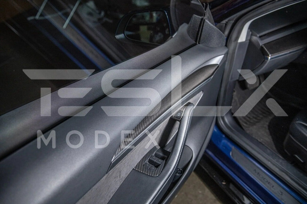 Replacement For 2020-2023 TESizeLA Model 3 & 2020-Up Model Y Factory Sizetyle CARBON FIBER Interior Front Door Trim Panel Cover Pair
