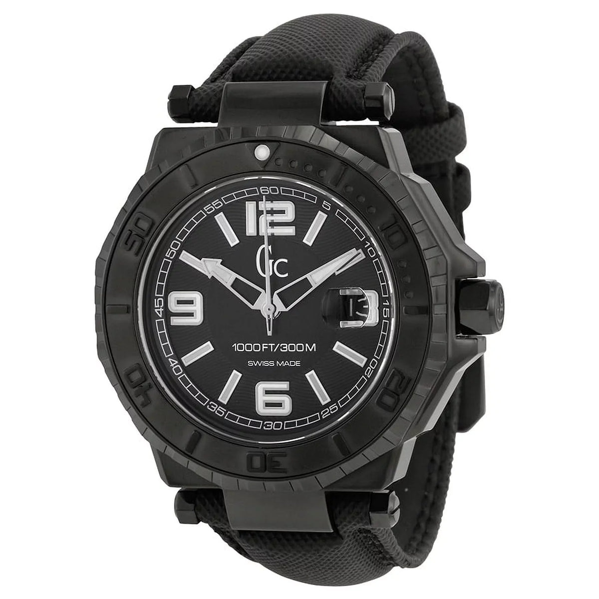 Guess GC-3 Collection Black Dial Ivory Accent Mens Watch X79011G2Size