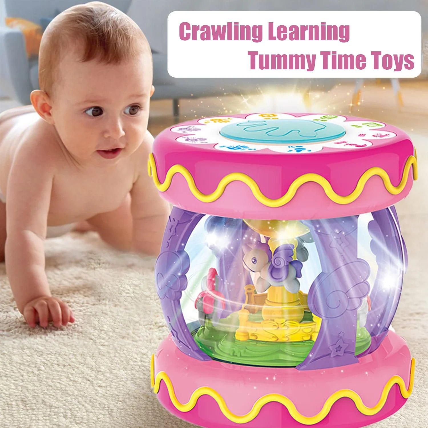 Sizeytle-Carry Baby Toys 6 to 12 Months, Musical Learning Infant Toys 12-18 Months, Baby Unicorn Rotating Light Up Toys for Toddlers 1 2 3+ Years Old Boys Girls