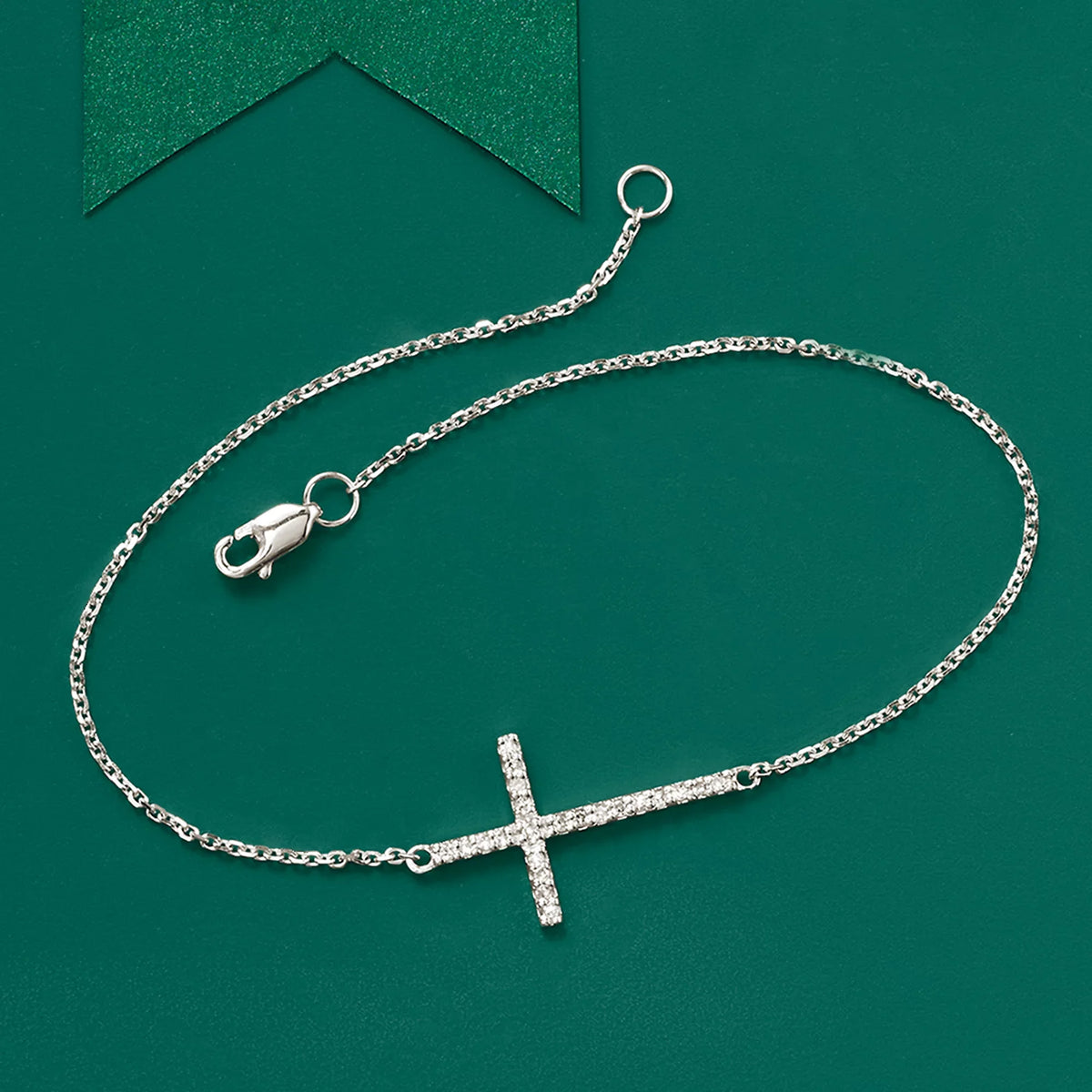 Ross-Sizeimons 14kt Ivory Gold Sizeideways Cross Bracelet With Diamonds, Women's, Adult