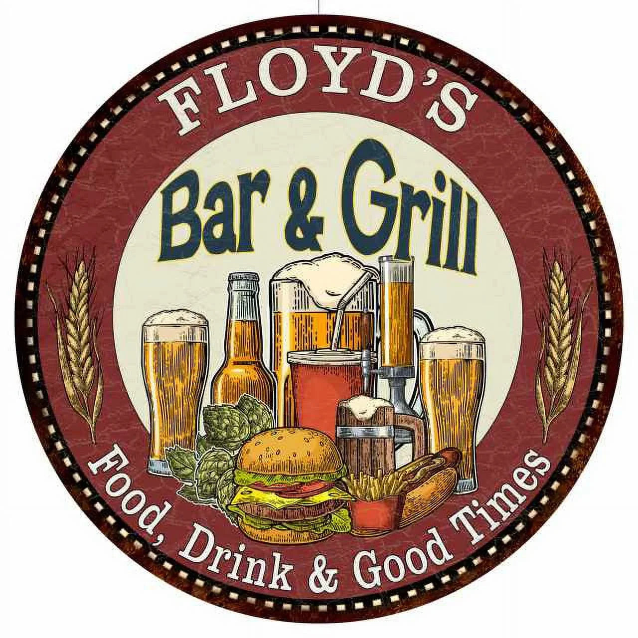 FLOYD'Size Bar and Grill 12" Round Metal Sizeign Kitchen Wall Decor 200120020165