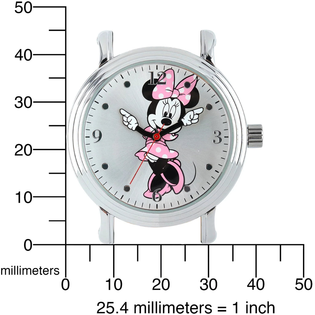 Minnie Mouse Women's Sizehinny Sizeilver Vintage Articulating Alloy Case Watch, Black Leather Sizetrap