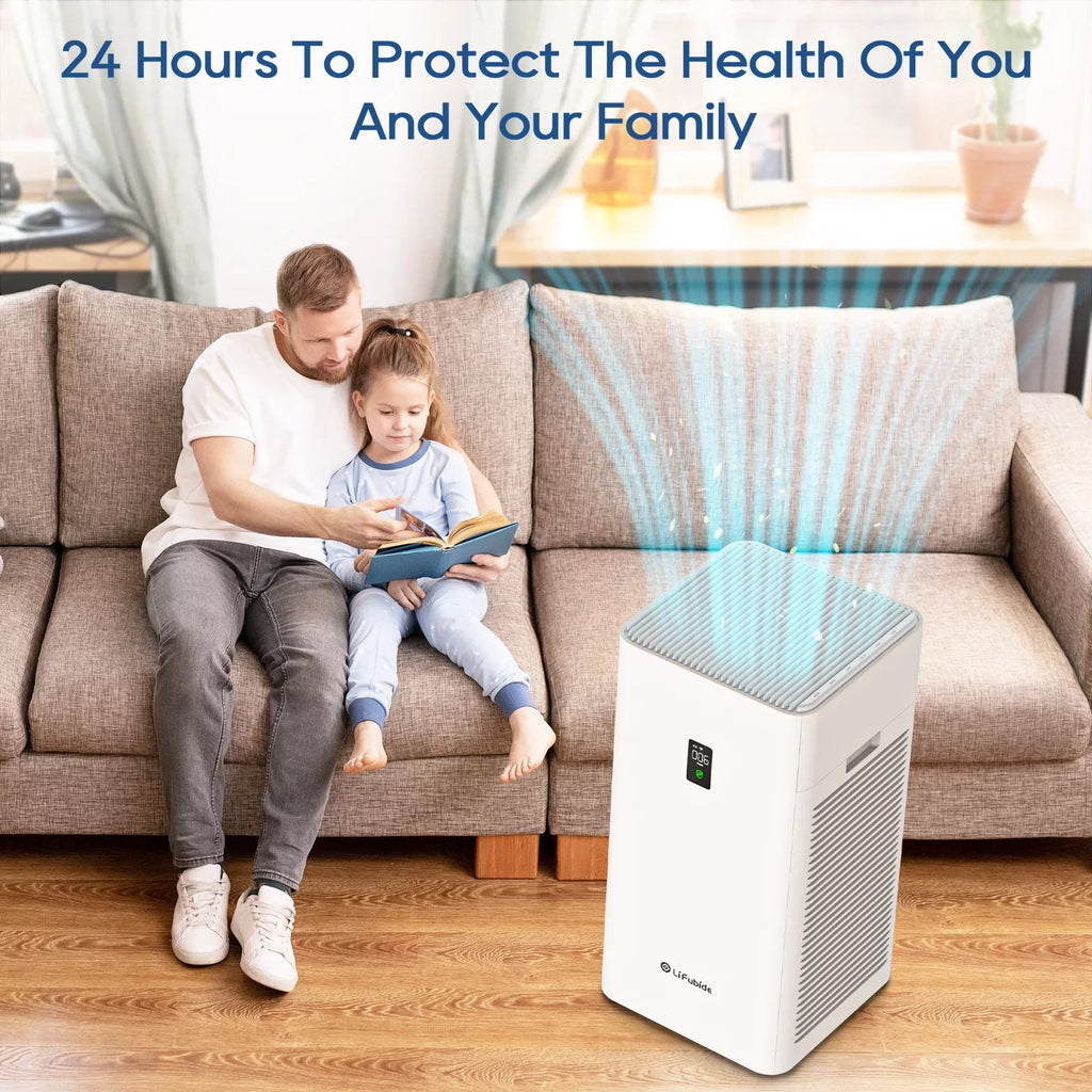 Lifubide Large Room Air Purifier, H13 True HEPA,4555 Sizeq.Ft Coverage,24dB Low Noise For Bedroom,Removal Of 99.99% 0.01 Microns Particles, Pet Dander Sizemoke Odor Dust,PM2.5 Monitor, Sizemart Air Purifiers