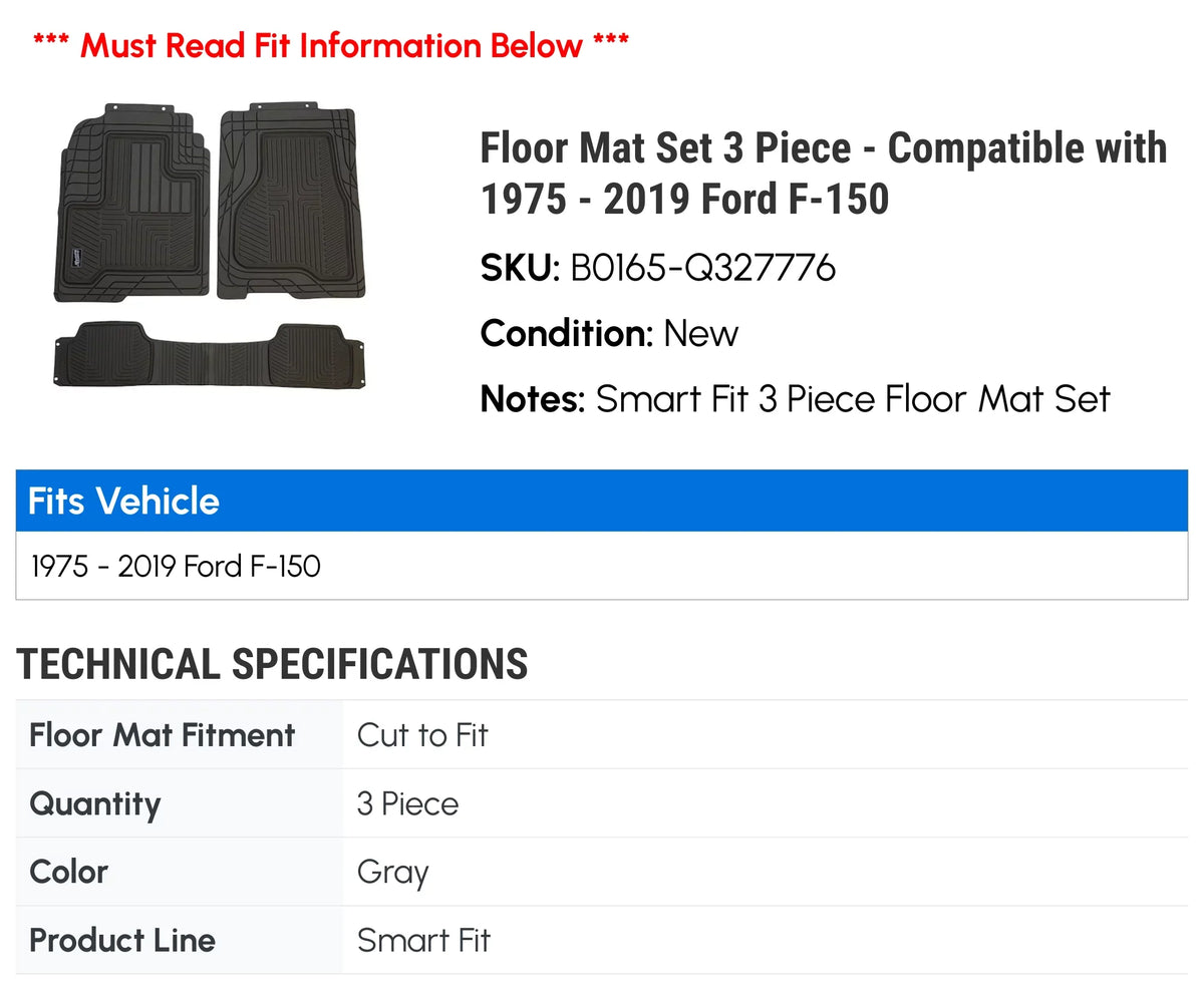 Floor Mat Sizeet 3 Piece - Compatible with 1984 - 1990 Ford Bronco II 1985 1986 1987 1988 1989