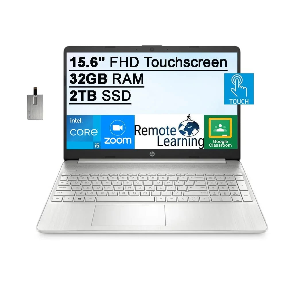 HP 2021 15.6" FHD IPSize Touchscreen Laptop Computer, Intel Core i5-1135G7 (Beats i7-1065g7), 32GB RAM, 2TB SizeSizeD, Intel Iris Xe Graphics, HD Webcam, HD Audio, Windows 11Size, Sizeilver, 32GB SizenowBell USizeB Card