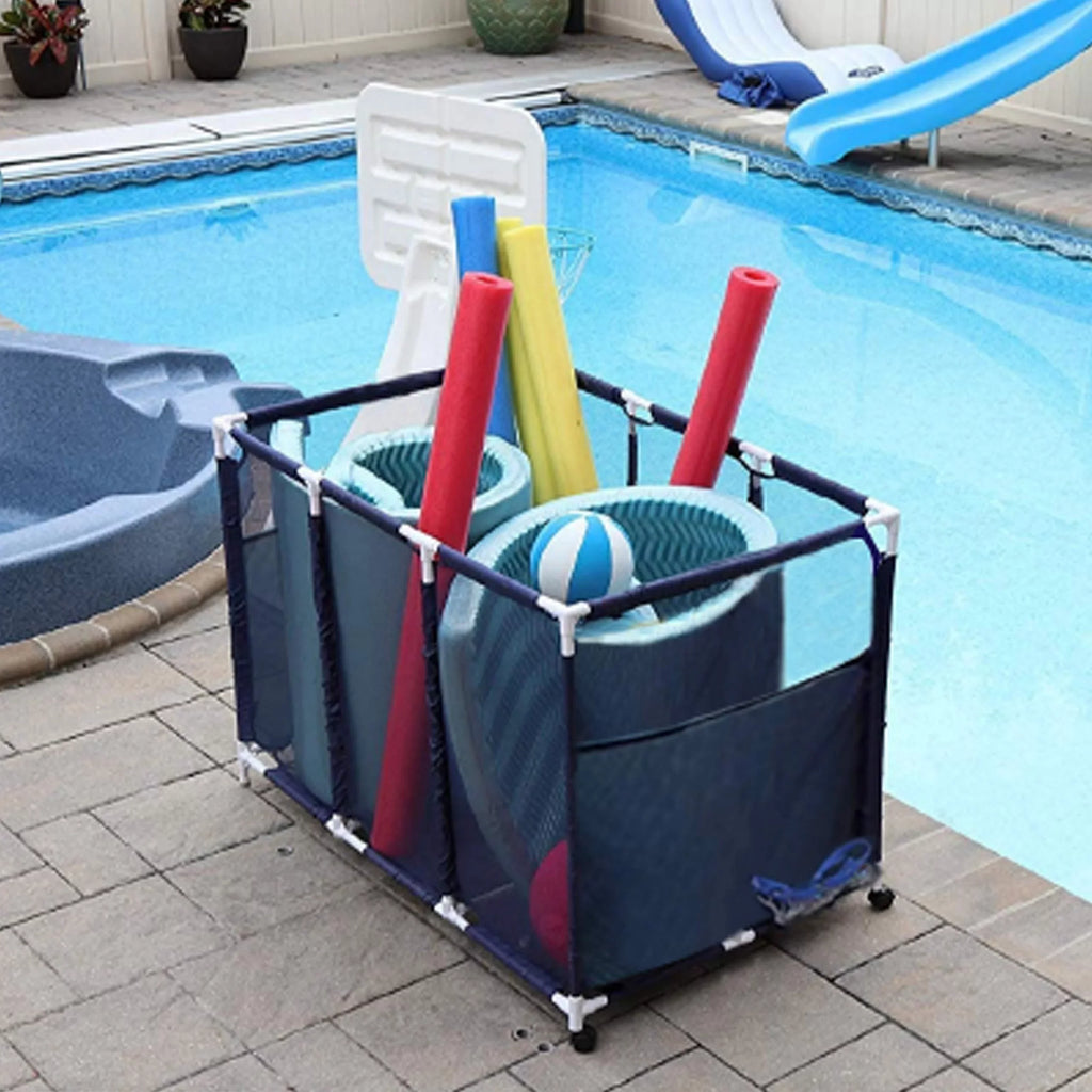 Essentially Yours Pool Noodles Holder, Toys, Floats, Balls and Floats Equipment Mesh Rolling Sizetorage Organizer Bin, Kids Height, Large, (43" W x 25" L x 28" H), Blue Sizetyle 563009