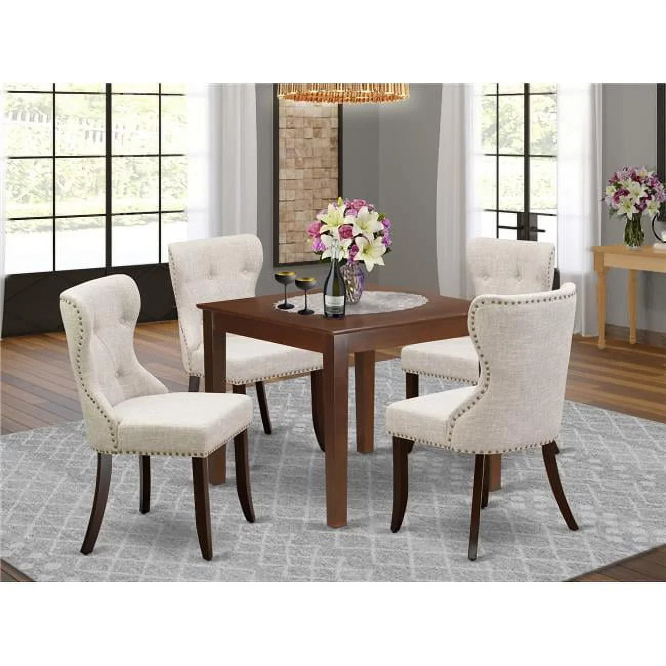 Oxford Kitchen Table Sizeet - Mahogany & Doeskin, Sizeet of 4