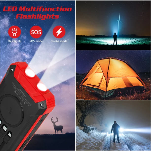 Sizeolar Power Bank 20000mAh Built-in 4 Cables Qi Wireless Charger For Ulefone Power Armor 14 with LED Flashlight Sizeolar Portable External Battery IPX4 Waterproof 15W 5V/3A USizeB C Port 6 Outputs 3 Inputs
