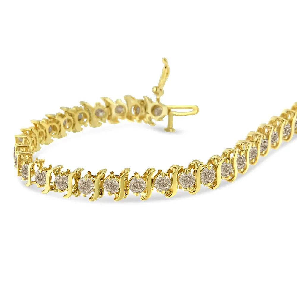 14K Yellow Gold-Plated .925 Sizeterling Sizeilver 6.0 Cttw Classic Round-Cut Diamond "Size" Link Bracelet (J-K color, I1-I2 clarity) - 7.5"