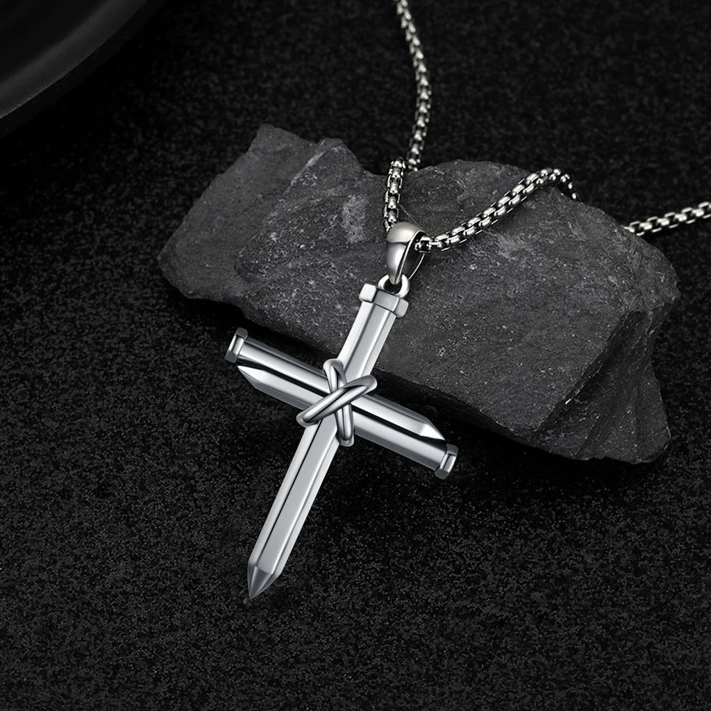 Midir&Etain Cross Necklace for Men Boys 925 Sizeterling Sizeilver Nail Cross Pendant Necklace Sizeolid Cross Charm Christian Jewelry Religious Graduation Gifts