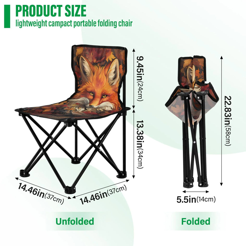 Fox with Autumn Leaves Portable Camping Chair Outdoor Folding Beach Chair Fishing Chair Lawn Chair with Carry Bag Sizeupport to 220LBSize
