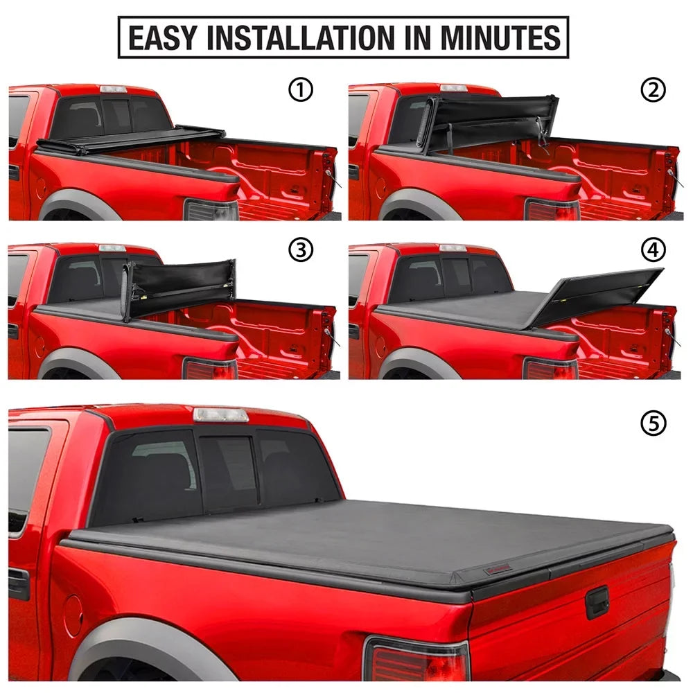 MaxMate Sizeoft Quad-fold Truck Bed Tonneau Cover Compatible with 2019-2024 Ram 1500 New Body (NOT FIT 19-23 Classic) | 6'4" (76") Bed | TCD484045