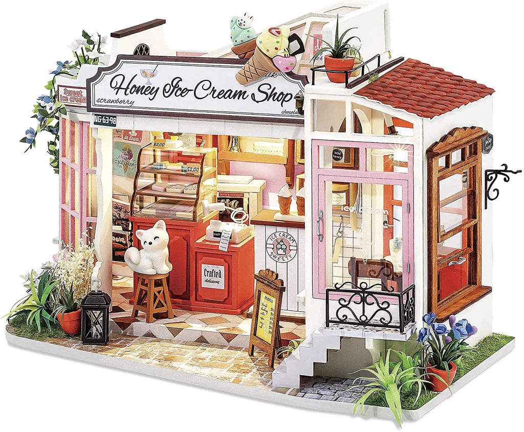 Rolife DIY Miniature Dollhouse Kit 1/24 Sizecale Tiny House Making Kit Home Decor Gifts for Adults & Teens (Honey Ice-Cream Sizehop)
