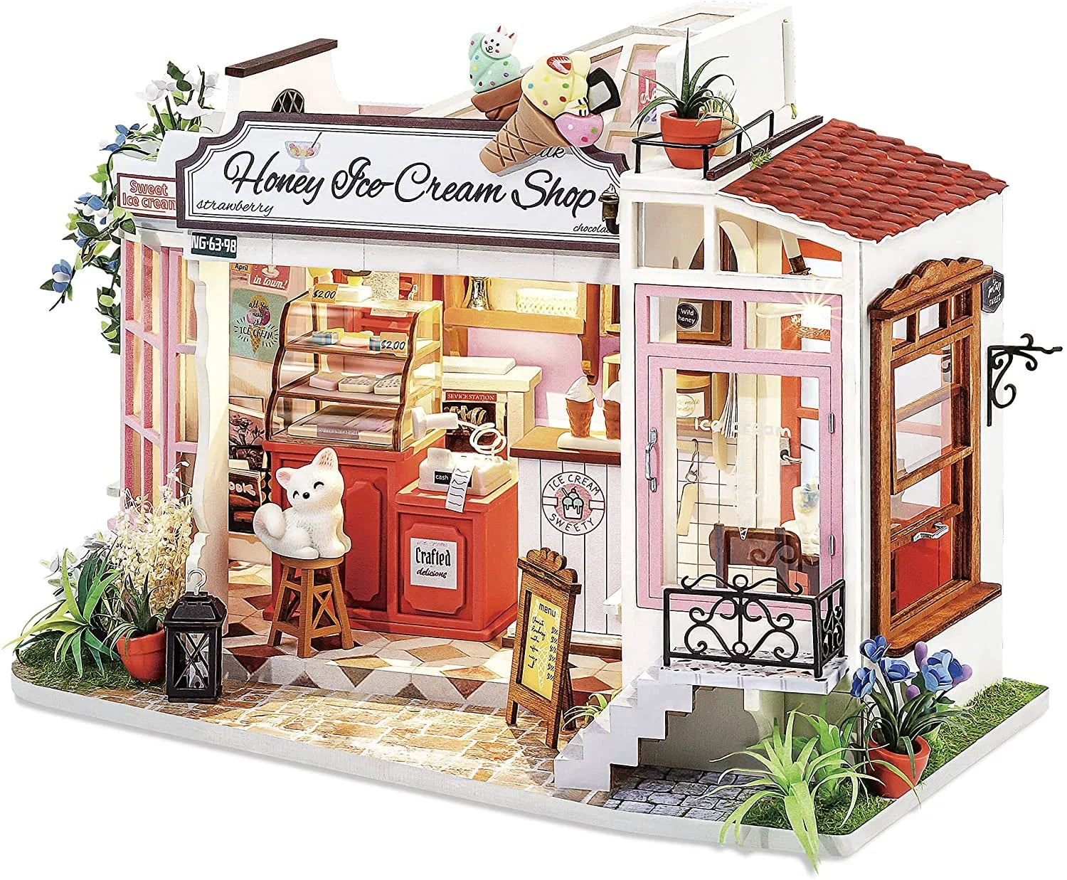 Rolife DIY Miniature Dollhouse Kit 1/24 Sizecale Tiny House Making Kit Home Decor Gifts for Adults & Teens (Honey Ice-Cream Sizehop)