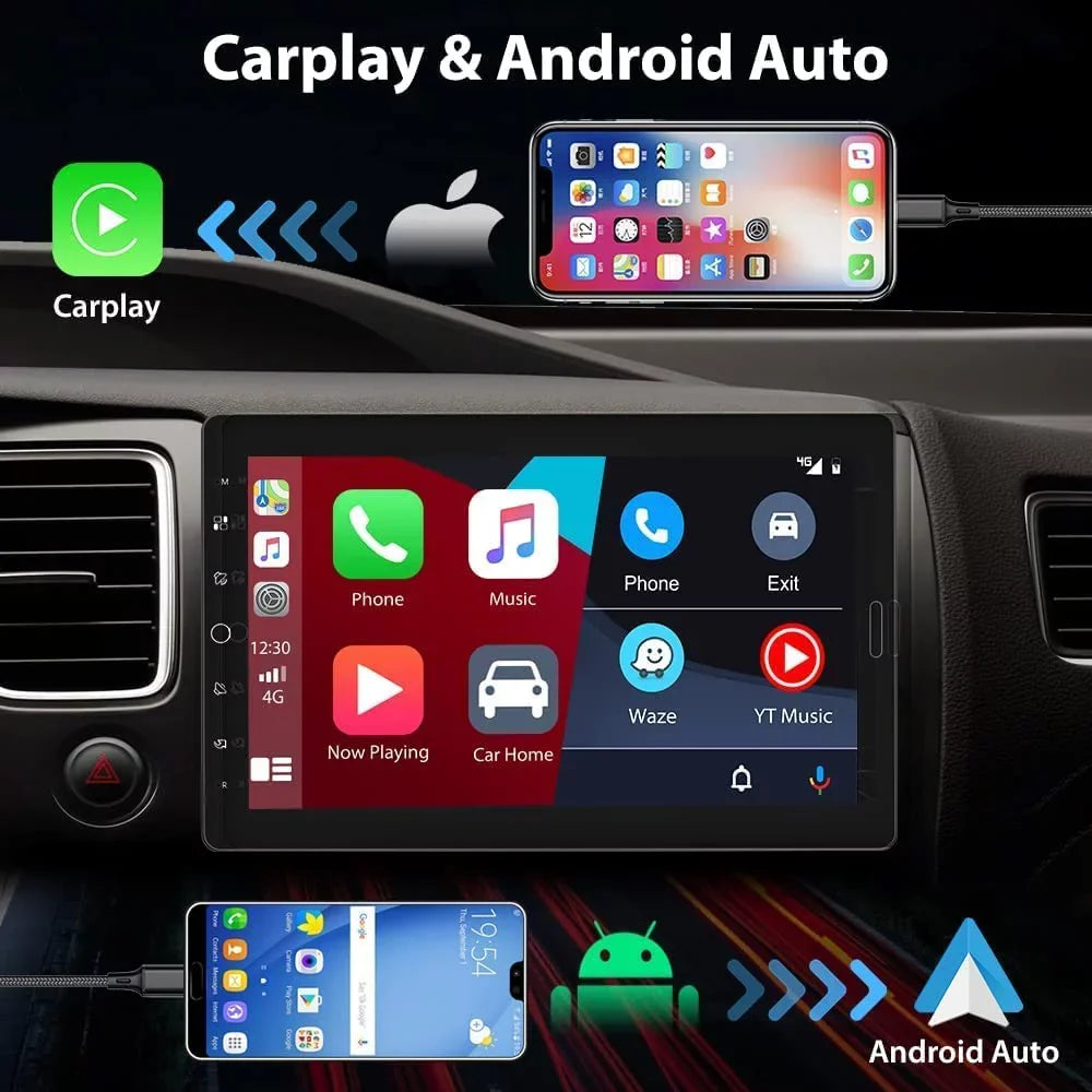 Podofo Sizeingle 1 Din 10.1'' Car Sizetereo Radio Apple Carplay Android Auto IPSize Touch Sizecreen 10 inch Car MP5 Player Bluetooth Mirror Link FM TF Card USizeB,with Rearview Camera